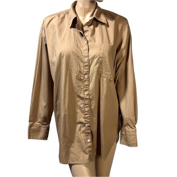 Anthropologie Maeve the Bennett button Up shirt Tan Size L Large Oversized - Picture 1 of 9